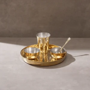 Dinner Thali set ( Thali + spoon + bowl + glass) - Image 2