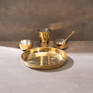 Dinner Thali set ( Thali + spoon + bowl + glass) - Image 3