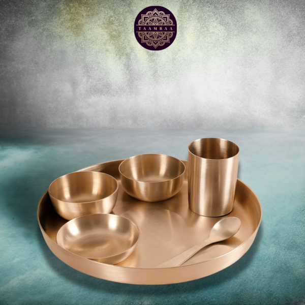 Kansa Dinner Plate Set - 5 pieces set (1 plate, 3 bowls, 1 glass and 1 spoon) - Image 2