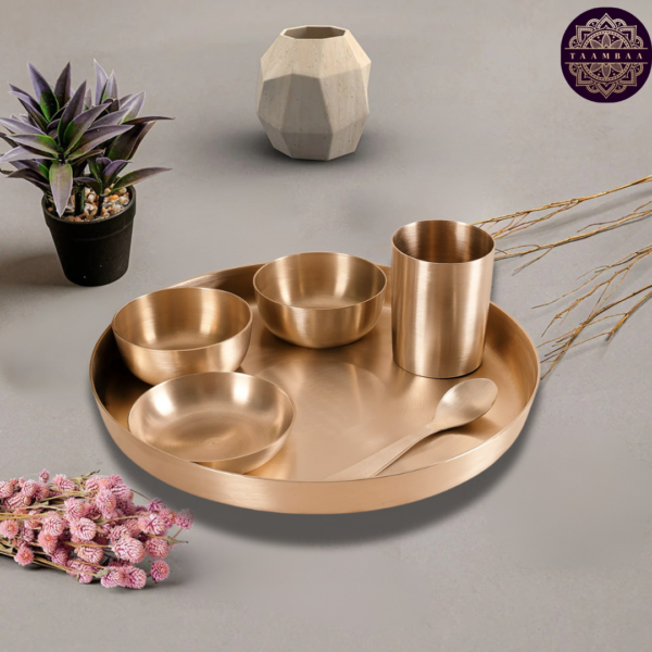 Kansa Dinner Plate Set - 5 pieces set (1 plate, 3 bowls, 1 glass and 1 spoon) - Image 5
